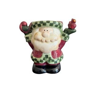 Cobble Creek Santa Gardener Votive Candle Holder Ceramic 6 Inch